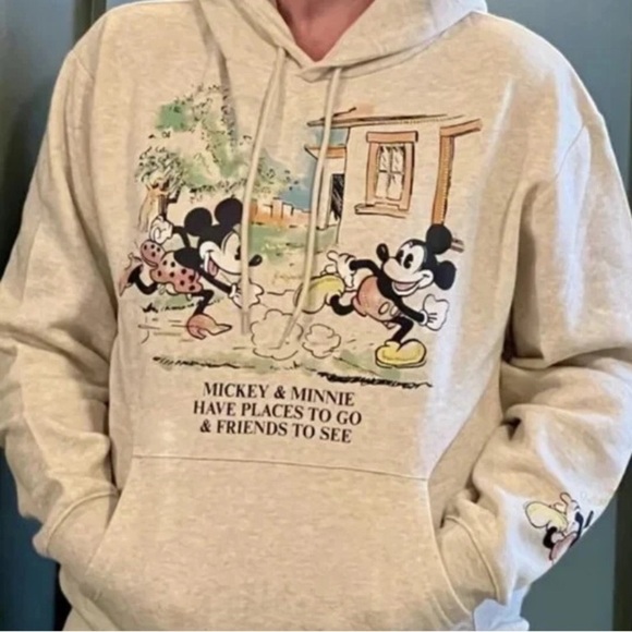 NWTS Disney Mickey & Minnie Character Graphic Hoodie - Cream - Picture 3 of 16